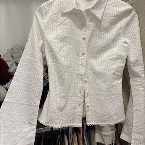 Princess Polly White Textured Button-Down Shirt